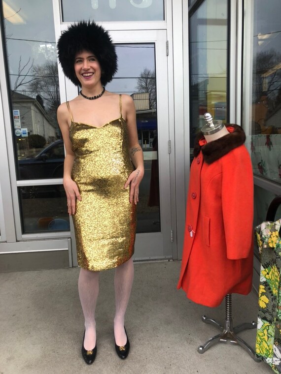 1980s Neil Bieff Gold Sequins Slip Dress