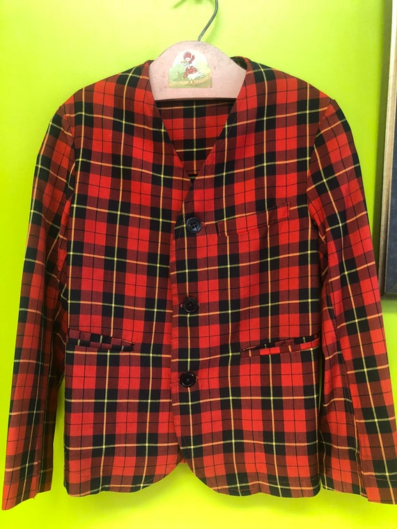 Vintage 1960s Boys Red Plaid Suit Jacket by Tom Sa