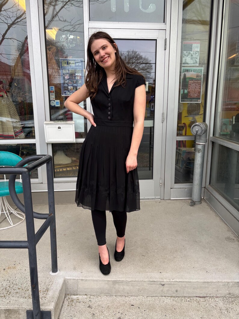 Vintage 90s Adrianna Papell Black Chiffon Cocktail Dress LBD bild 5