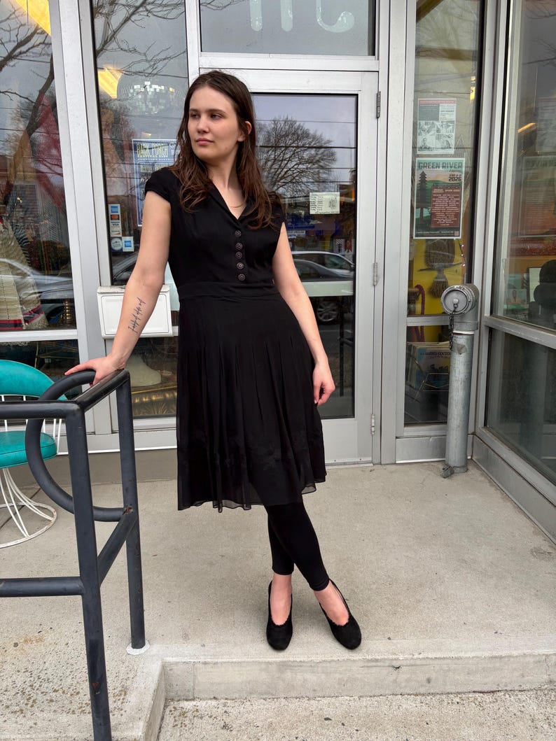 Vintage 90s Adrianna Papell Black Chiffon Cocktail Dress LBD bild 10