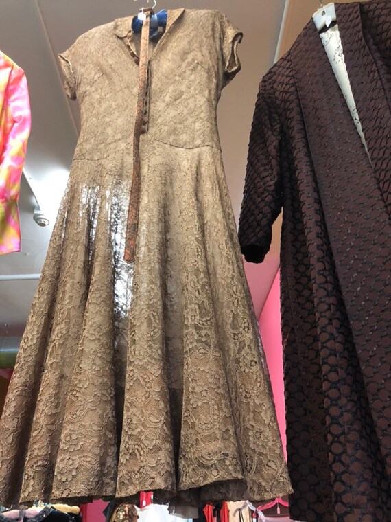 1940s Brown Lace Cocktail Dress