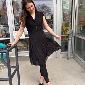 Vintage 90s Adrianna Papell Black Chiffon Cocktail Dress LBD bild 7