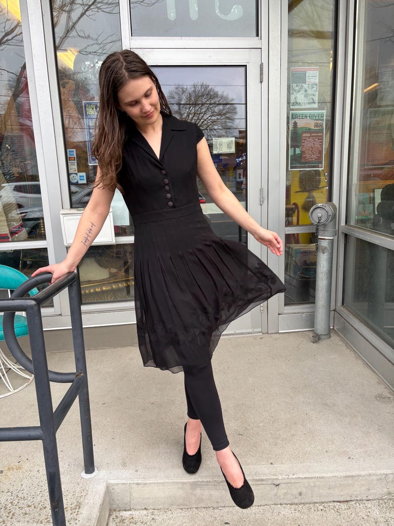 Vintage 90s Adrianna Papell Black Chiffon Cocktail Dress LBD bild 7