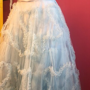 Vintage 1950s Strapless Baby Blue Tulle Ballgown Wedding Prom Dress image 5