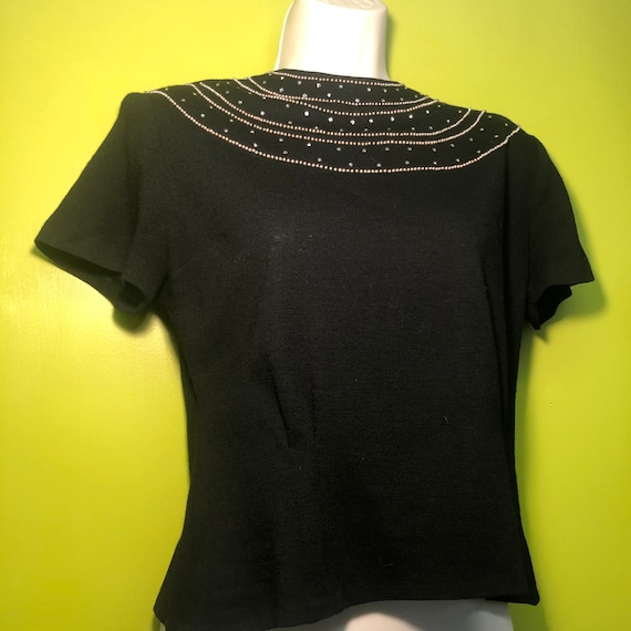 1950s Beaded Wool Jersey Pinup Top