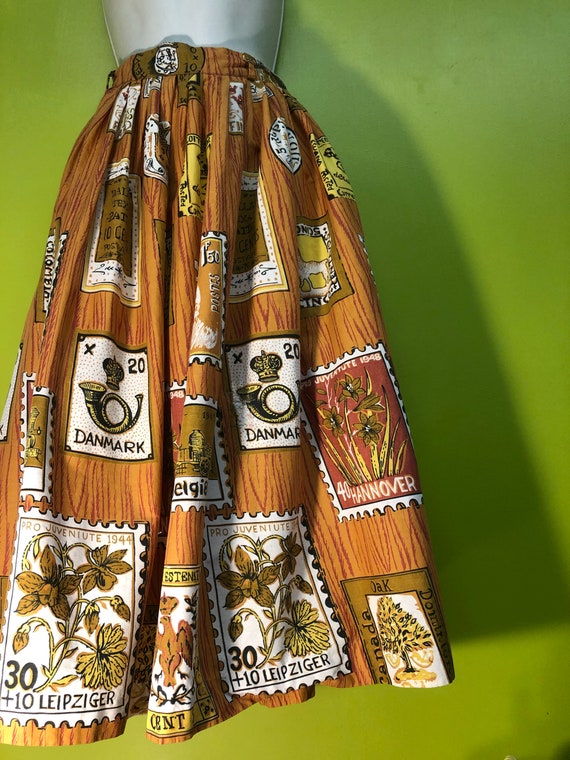1950s International Stamp Novelty Print Skirt