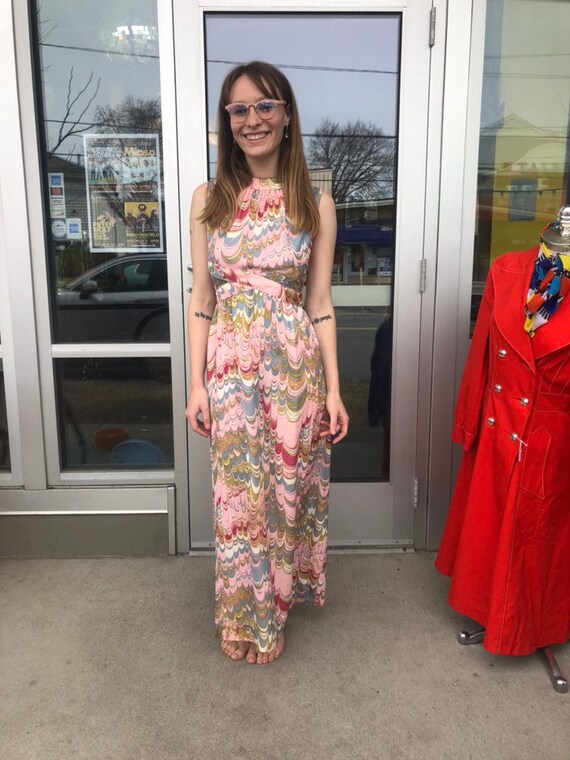1960s Leslie Fay Pink Swirl Maxi