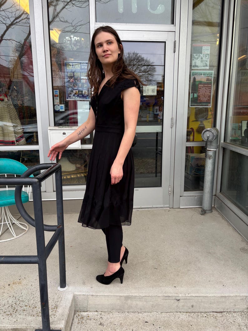 Vintage 90s Adrianna Papell Black Chiffon Cocktail Dress LBD bild 6