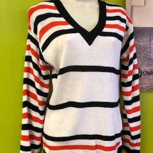 Vintage 1970s Dead Stock Jantzen Women&#39;s Striped Pullover Sweater