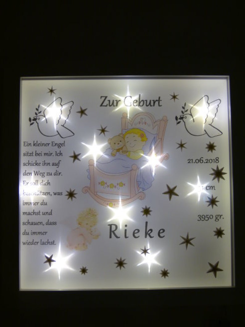 Bilderrahmen beleuchtet Taufe Geburt Geschenk Leuchtrahmen