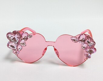 Pink Embellished Rhinestone Crystal Festival Sunglasses