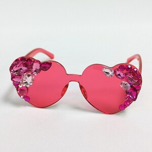 Fuchsia Pink Embellished Rhinestone Crystal Festival Sunglasses