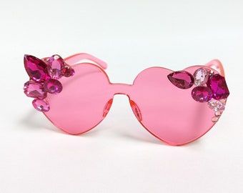 Pink Embellished Rhinestone Crystal Festival Sunglasses - Etsy display picture 2