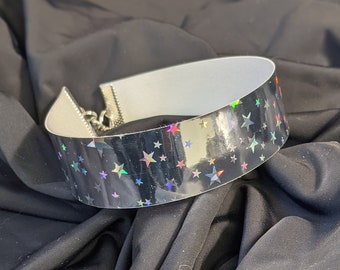 Silver Holographic Stars Festival Choker Necklace