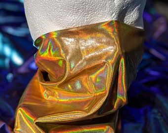 Holographic Iridescent Gold Festival Bandana Gaiter Mask