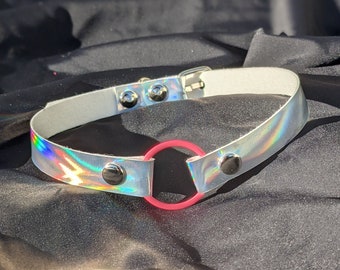 1/2 inch Silver Holographic Horizontal O Ring Festival Choker Collar Necklace