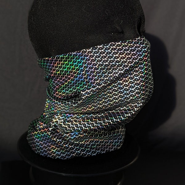 Silver and Black Holographic Trippy Festival Bandana Gaiter Mask