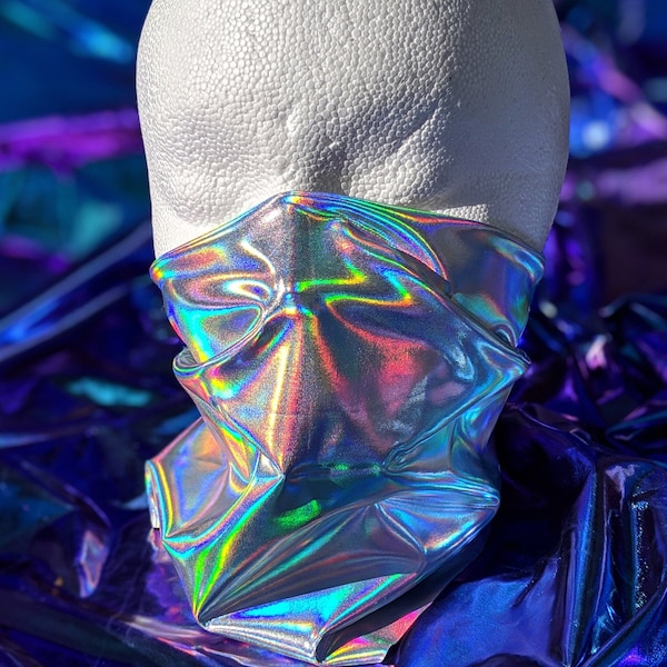 Holographic Iridescent Silver Festival Bandana Gaiter Mask