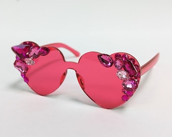 Pink Bling Festival Glamorous Sunglasses Pink Rhinestone Sunglasses – Rave Fashion Goddess main image 2