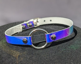 Purple Iridescent O Ring Choker - 1/2 inch Faux Leather
