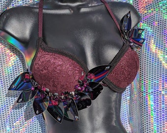 32C Metallic Maroon Dragon Scale Festival Rave Bra (171)