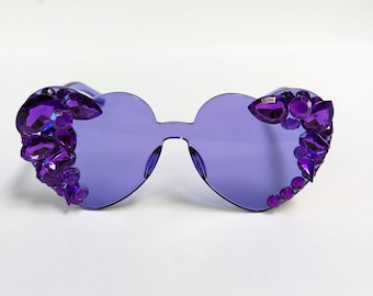 Purple Embellished Rhinestone Crystal Festival Sunglasses