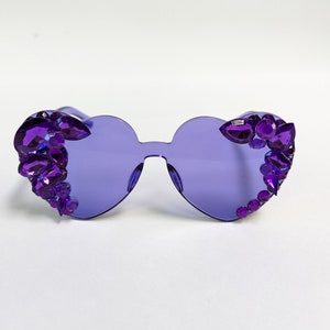 Purple Embellished Rhinestone Crystal Festival Sunglasses