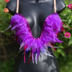 34B Purple, Pink, Grey, Blue Feather Festival Rave Bra