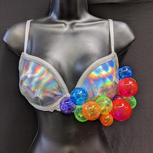 34C SAMPLE SALE! Read DESCRIPTION Before Purchase. Rainbow Neon Holographic 3D Bubble Festival Rave Bra