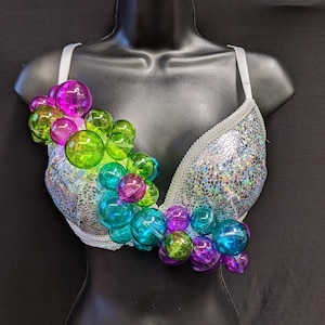 36C SAMPLE SALE! Read DESCRIPTION Before Purchase. Blue, Purple, Green Holographic 3D Bubble Festival Rave Bra