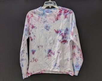 Medium Pastel White, Pink, and Blue Ice Tie Dye Long Sleeve Shirt (14)