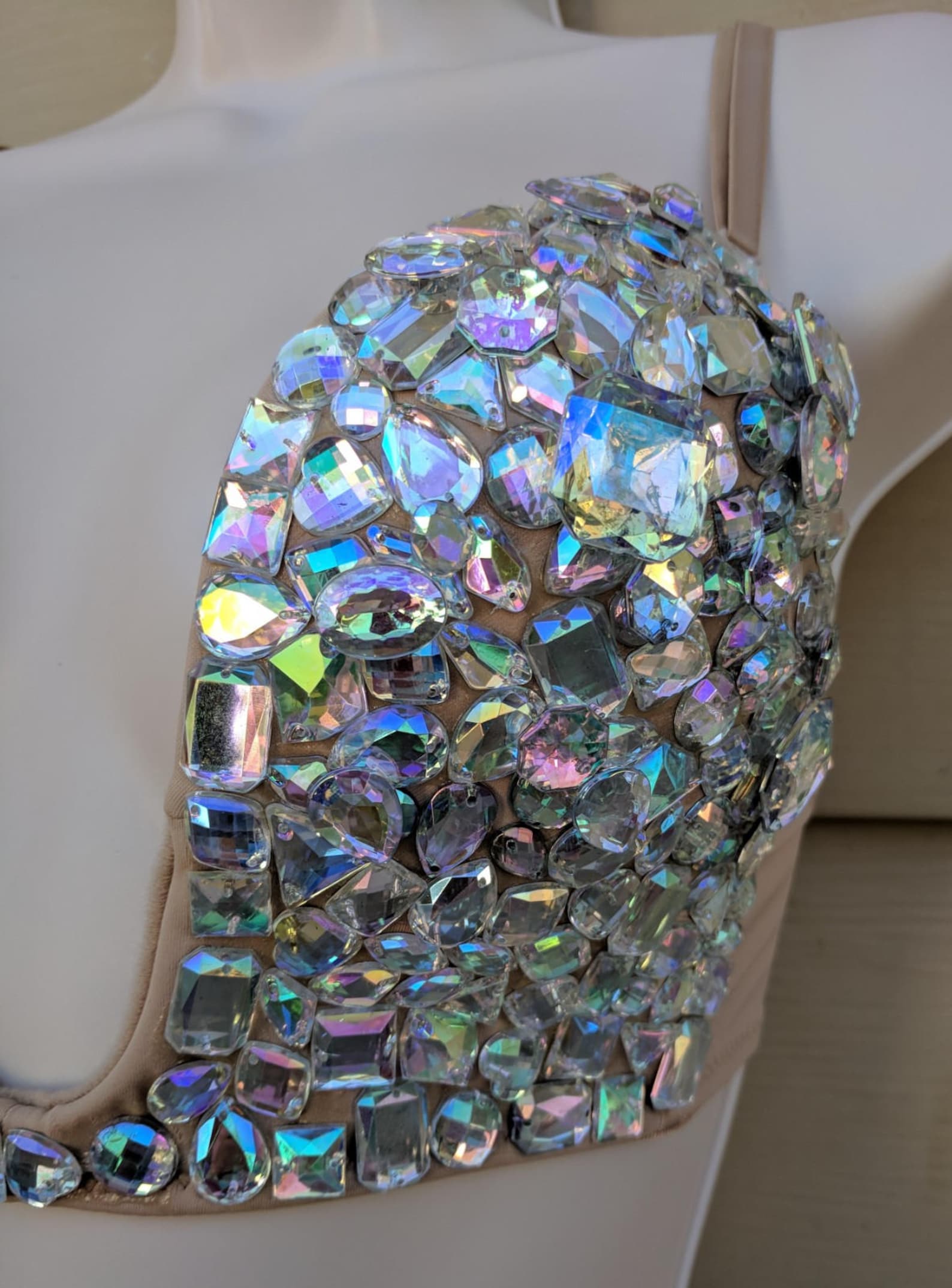 32B Iridescent Plunge Rhinestone Festival Rave Bra - Etsy