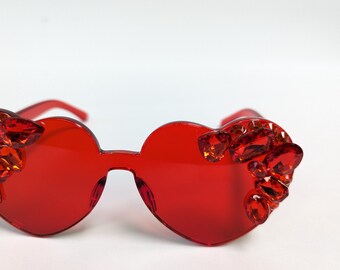 Red Embellished Rhinestone Crystal Festival Sunglasses - Etsy display picture 1