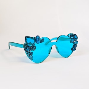 Teal Embellished Rhinestone Crystal Festival Sunglasses