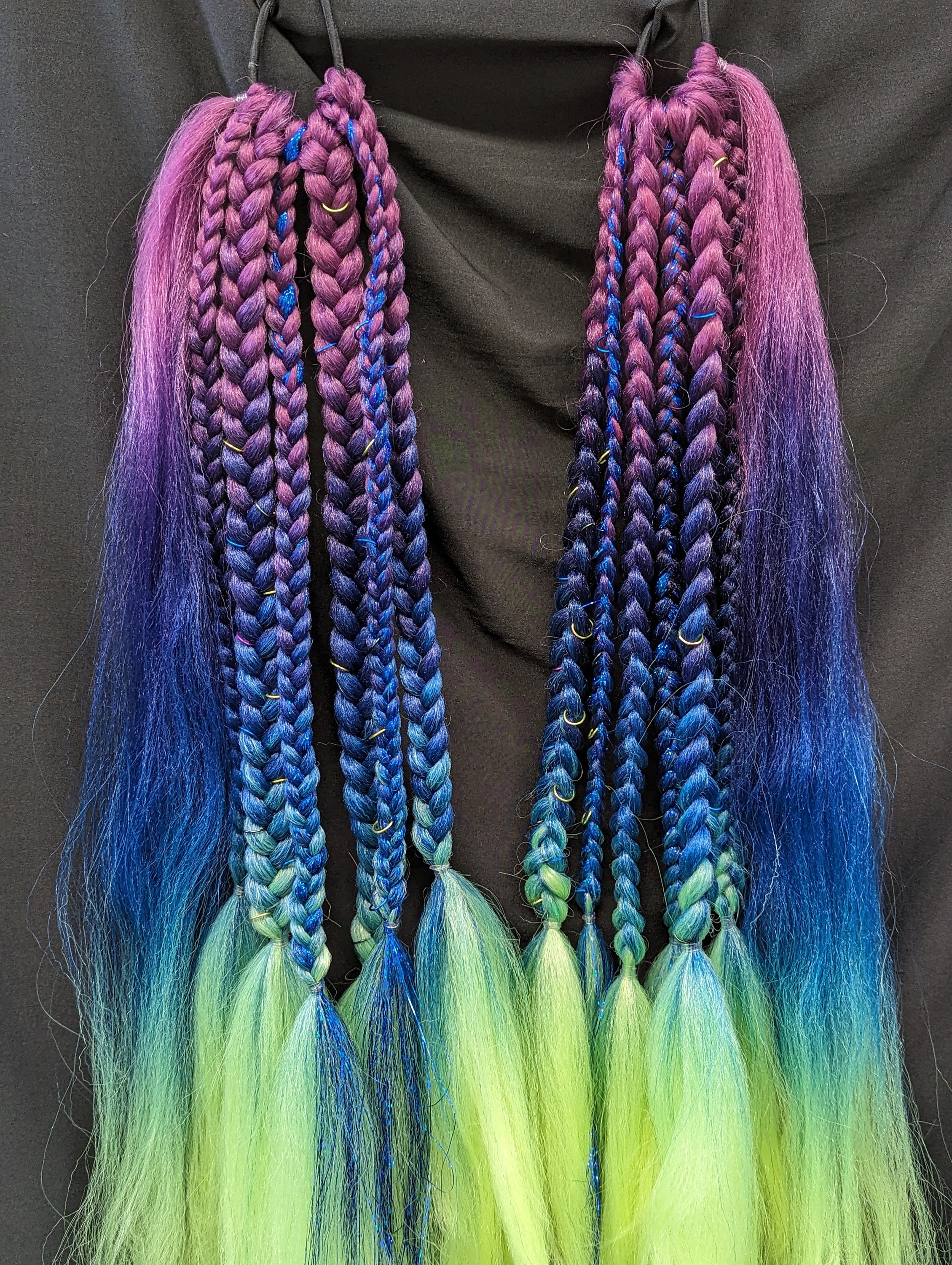Purple, Blue, and Green Ombre Festival Braided Hair Extensions