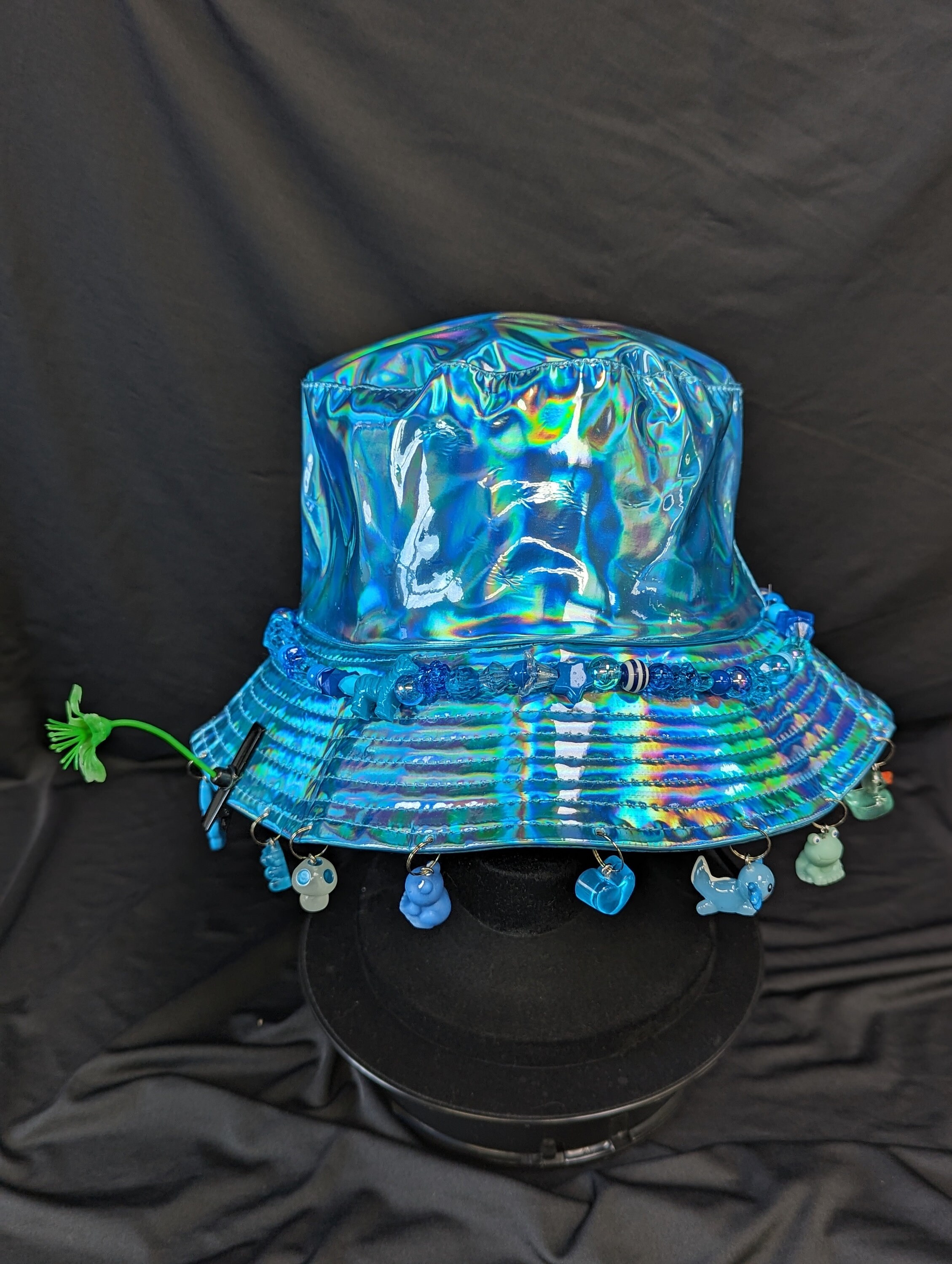 Blue Festival Holographic Charm Bucket Hat With Sprout Clip