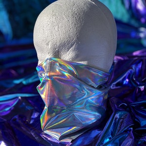 Holographic Iridescent Silver Festival Bandana Gaiter Mask afbeelding 2
