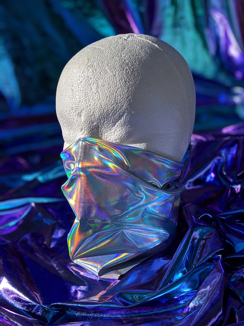 Holographic Iridescent Silver Festival Bandana Gaiter Mask image 2