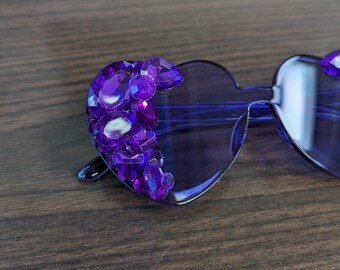 Elegant Purple Embellished Sunglasses Purple Embellished Rhinestone Crystal Festival Sunglasses - Etsy main image 4