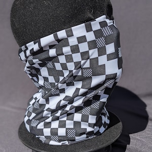 Black and White Geometric Squares Festival Bandana Gaiter Mask
