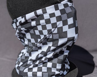 Black and White Geometric Squares Festival Bandana Gaiter Mask