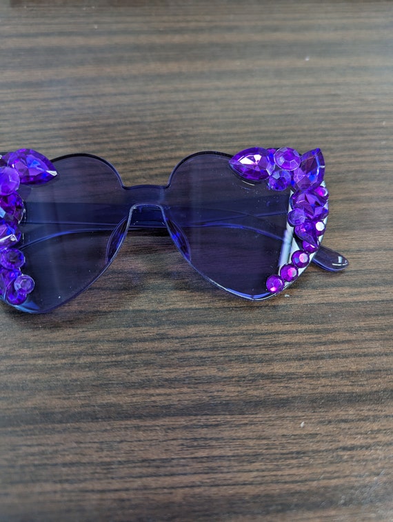Purple Embellished Rhinestone Crystal Festival Sunglasses - Etsy display picture 3