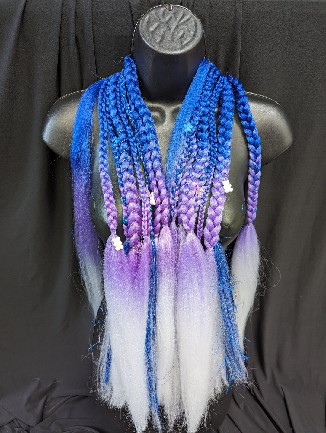 Purple, Blue, and White Ombre Festival Braided Hair Extensions