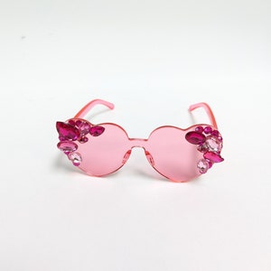 Pink Embellished Rhinestone Crystal Festival Sunglasses