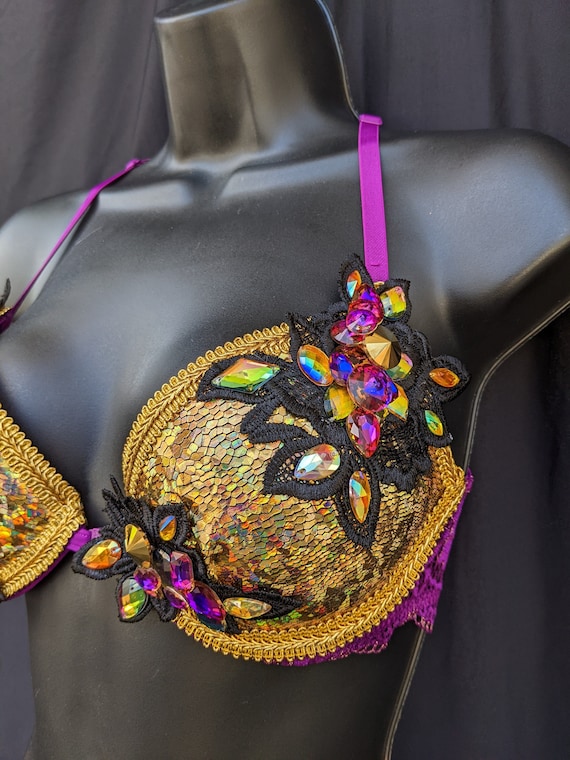 34B Gold, Purple, Pink, Green, and Black Holographic Iridescent