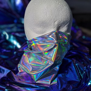 Holographic Iridescent Silver Festival Bandana Gaiter Mask image 3