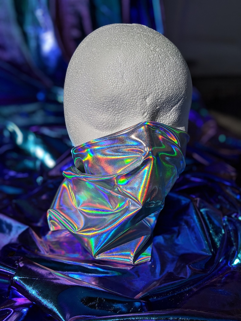 Holographic Iridescent Silver Festival Bandana Gaiter Mask image 3