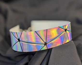 Silver Holographic Black Lines Festival Choker Necklace