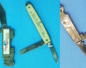 Vintage US Lot of 3 Colonial Advertising Folding Pocket Collectable Knife Knives Gift for Him Gift for collector