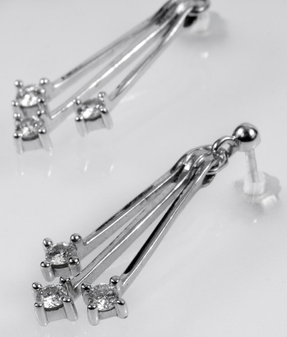Gorgeous Everning 14k White Gold Earrings with Di… - image 5